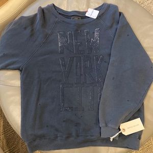 Free People crew neck sweatshirt, Dolmen sleeves, distressed screen print